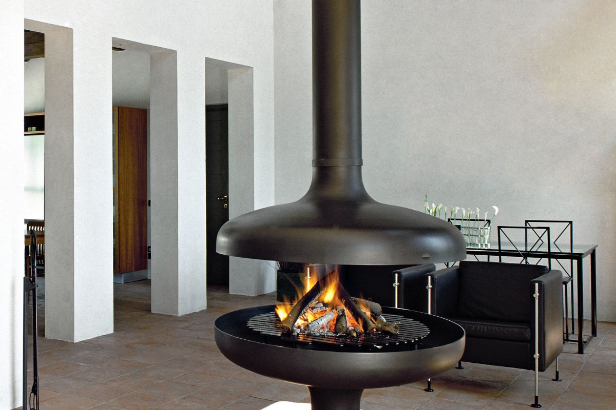 modern ceiling hanging fireplace