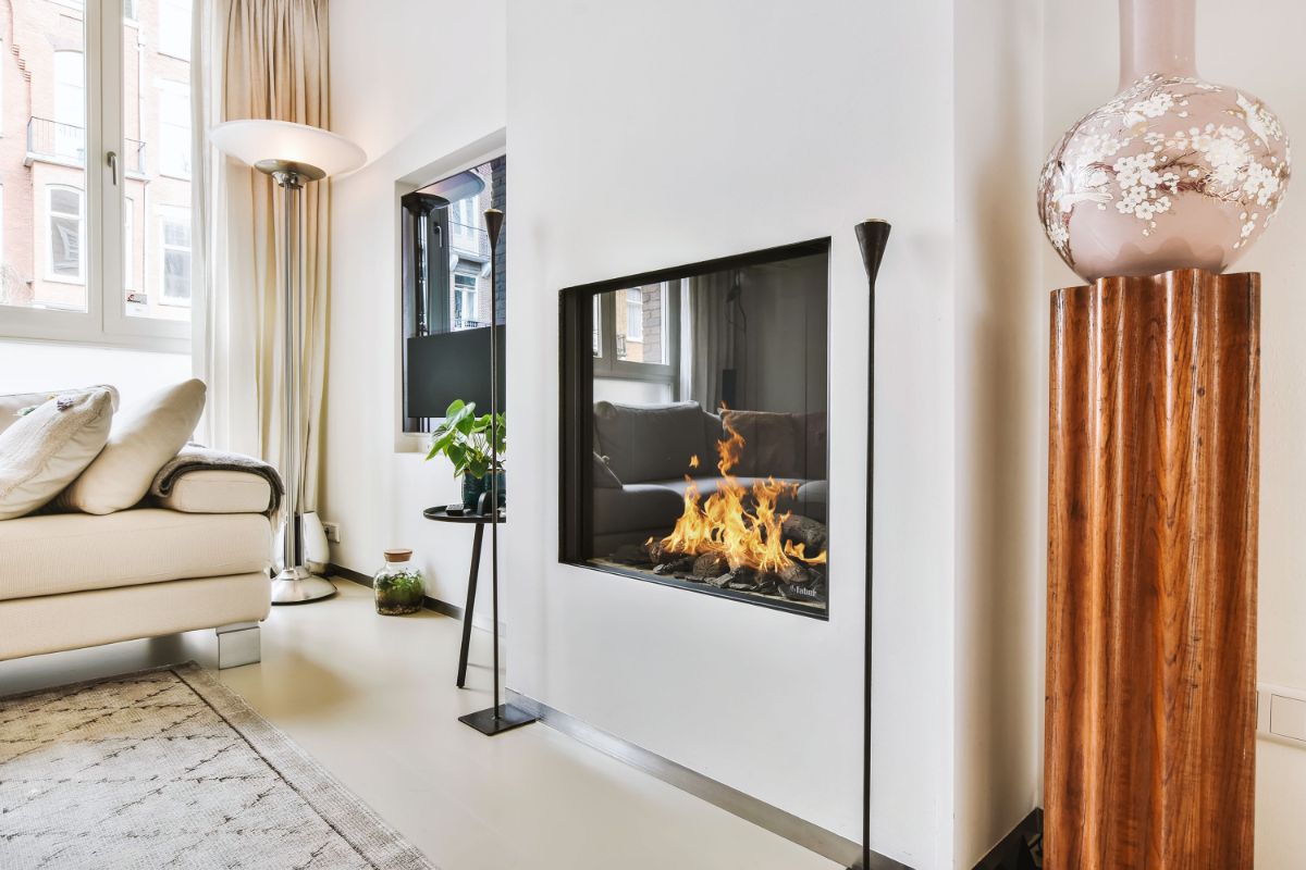 modern wall insert fireplace with TV
