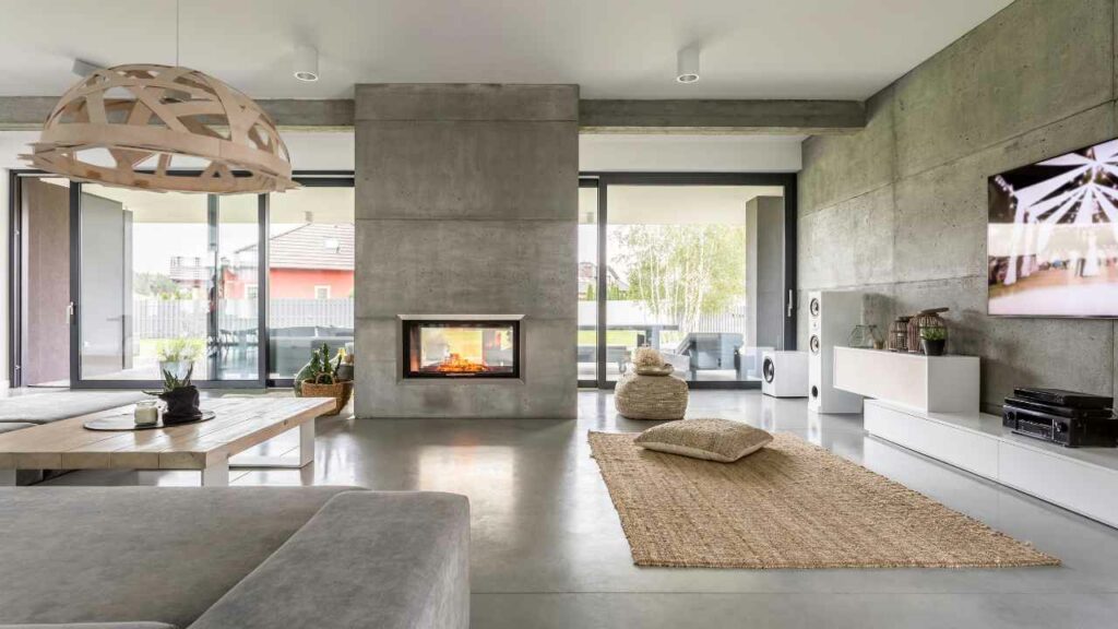 modern looking double sided fireplace