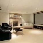 Basement fireplace with Home Theatre