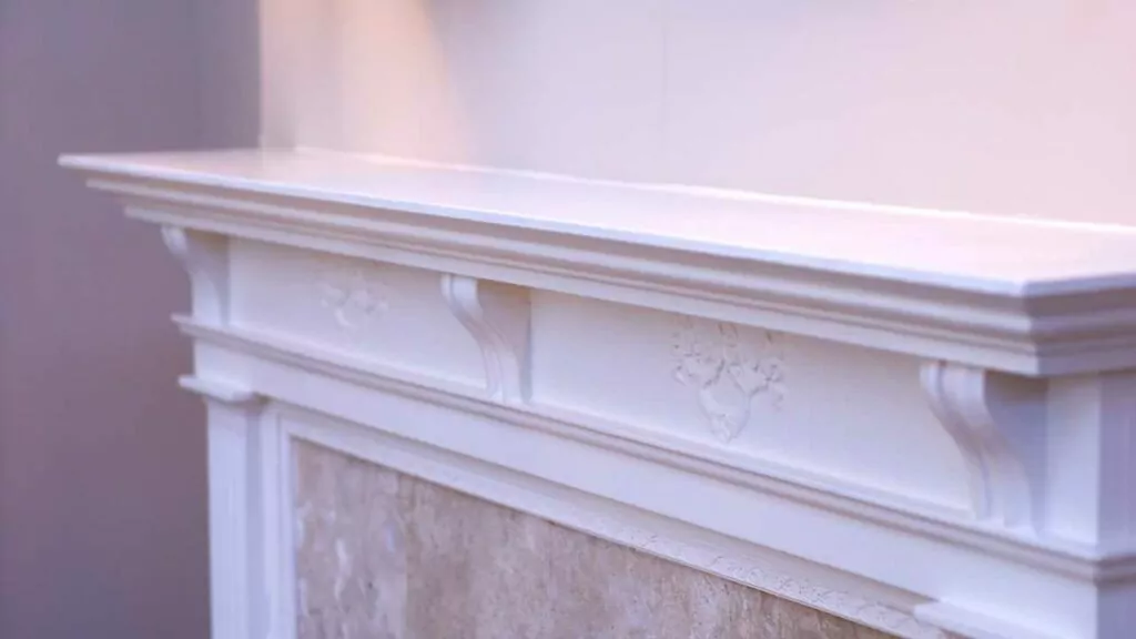 White thin fireplace mantel